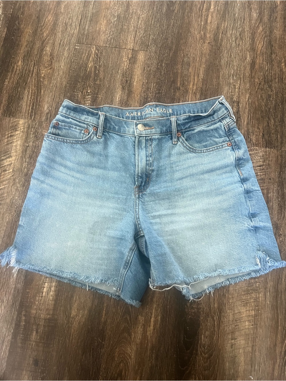 American Eagle Blue Denim Jeans with Tan Stitching